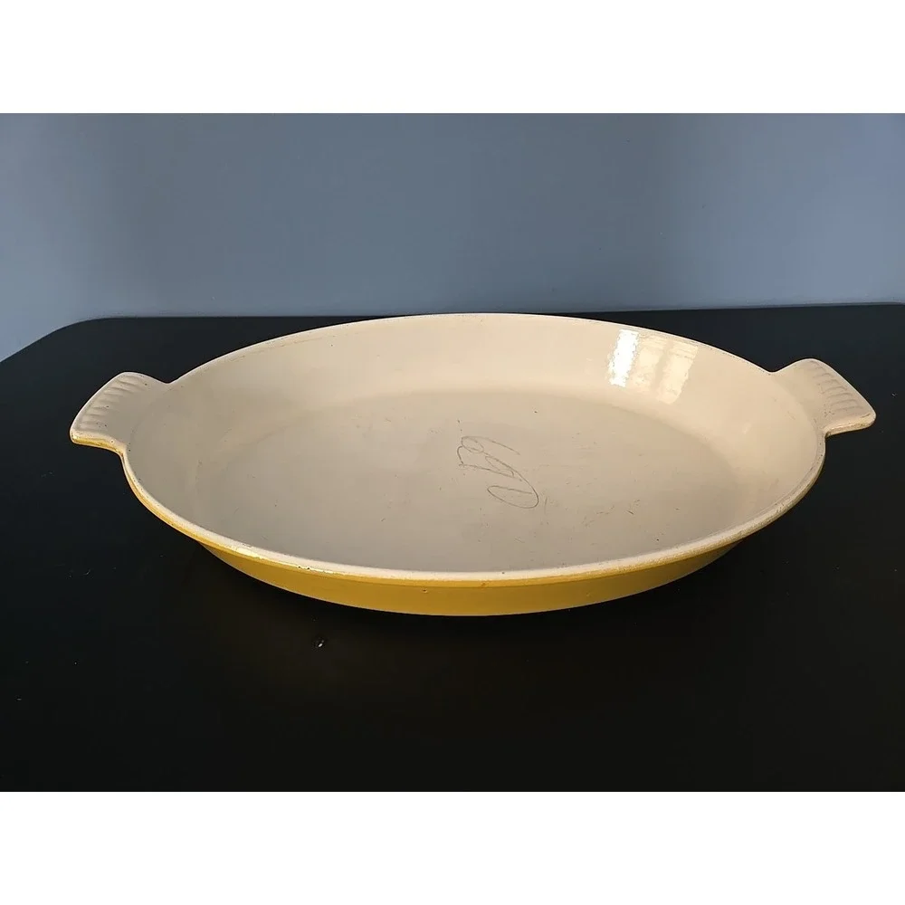Vintage 60's Descoware Belgium 14H 34B‎ Enamel Cast Iron Casserole Yellow